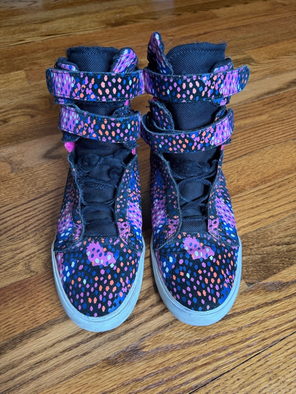 Supra High-Top Sneakers in Black with Pink orange and white Dot Print
